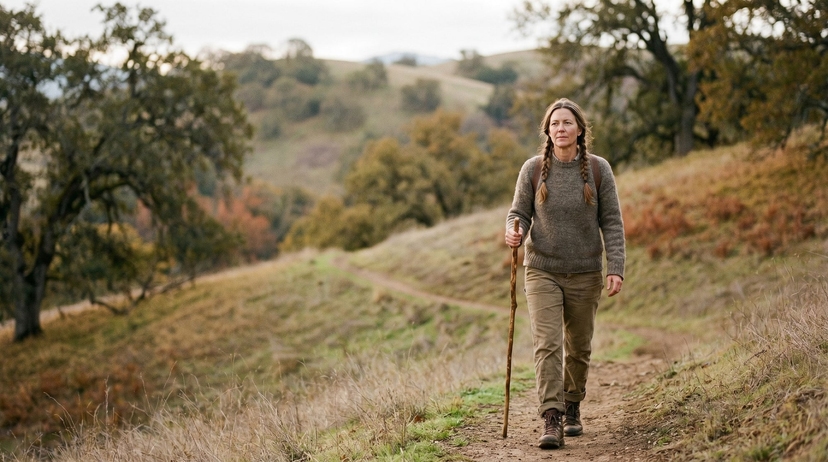 Woman hiking a gentle trail in morning light