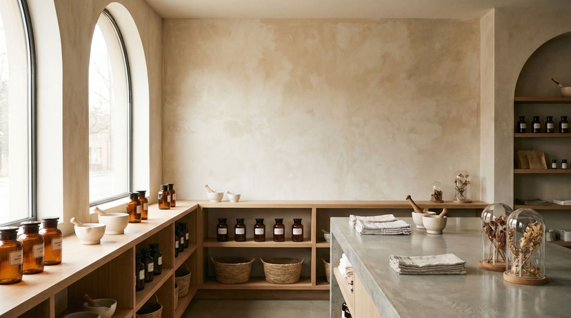 Bright, clean modern compounding pharmacy interior