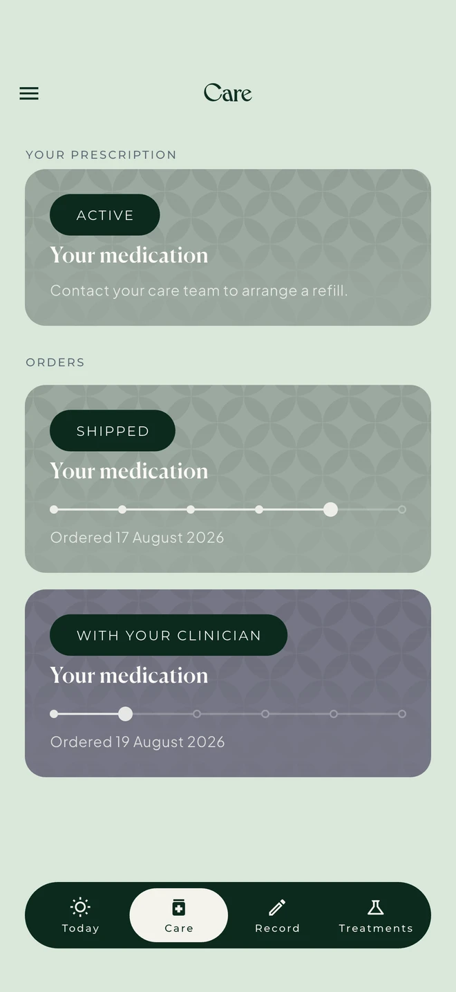 Prescription details and order progress in Boca Care